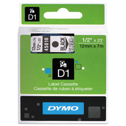 Dymo D1 High-Performance Polyester Removable Label Tape, 0.5 in x 23 ft, Black on Clear
