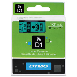 Dymo D1 High-Performance Polyester Removable Label Tape, 0.5 in x 23 ft, Black on Green