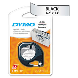 Dymo LetraTag Metallic Label Tape Cassette, 0.5 in x 13 ft, Silver