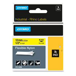 Dymo Rhino Flexible Nylon Industrial Label Tape, 0.5 in x 11.5 ft, Yellow/Black Print