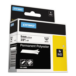 Dymo Rhino Permanent Poly Industrial Label Tape, 0.37 in x 18 ft, White/Black Print