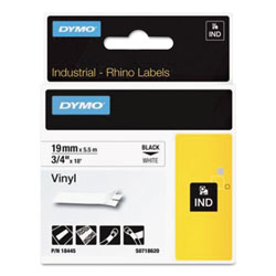 Dymo Rhino Permanent Vinyl Industrial Label Tape, 0.75 in x 18 ft, White/Black Print