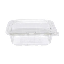 Choice 12 oz. Clear RPET Tall Hinged Deli Container with Domed Lid
