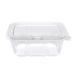 Eatery Essentials Hinged-Lid Tamper-Evident Container, 32oz, RPET, Clear