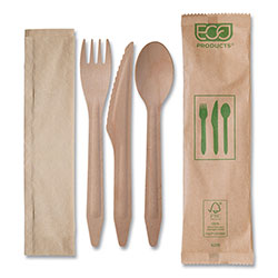 Eco-Products Wood Cutlery, Fork/Knife/Spoon/Napkin, Natural, 500/Carton