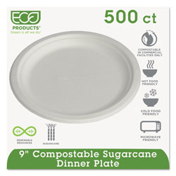 Eco-Products Renewable & Compostable Sugarcane Plates, 9 in, 500/Carton