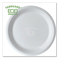 Eco-Products Vanguard Renewable and Compostable Sugarcane Plates, 10 in, White, 500/Carton