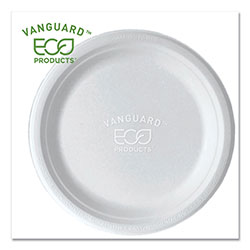 Eco-Products Vanguard Renewable and Compostable Sugarcane Plates, 9 in, White, 500/Carton