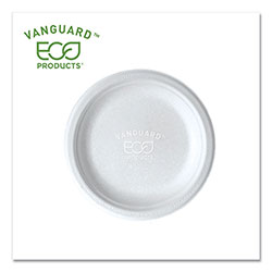 Eco-Products Vanguard Renewable and Compostable Sugarcane Plates, 6 in, White, 1,000/Carton