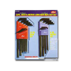 Eklind Hex-L® Key Set, 22 per card, Hex Tip, Inch/Metric, Long Arm