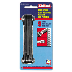 Eklind Inch Fold-Up Hex Key Sets, 9 per fold-up, Ball Hex Tip, Inch, Medium