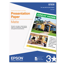 Epson Matte Presentation Paper, 4.9 mil, 8.5 x 11, Matte Bright White, 100/Pack