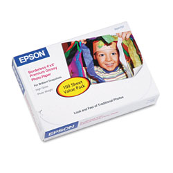 Epson Premium Photo Paper, 10.4 mil, 4 x 6, High-Gloss White, 100/Pack