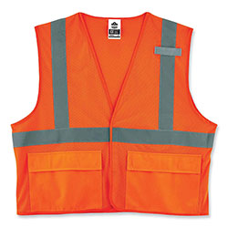 Ergodyne GloWear 8220HL Class 2 Standard Mesh Hook and Loop Vest, Polyester, Small/Medium, Orange