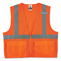 Ergodyne GloWear 8220Z Class 2 Standard Mesh Zipper Vest, Polyester, Small/Medium, Orange