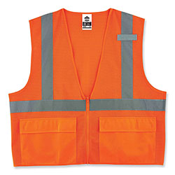 Ergodyne GloWear 8220Z Class 2 Standard Mesh Zipper Vest, Polyester, Large/X-Large, Orange