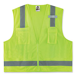 Ergodyne GloWear 8249Z-S Single Size Class 2 Economy Surveyors Zipper Vest, Polyester, Medium, Lime