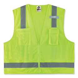 Ergodyne GloWear 8249Z-S Single Size Class 2 Economy Surveyors Zipper Vest, Polyester, Large, Lime