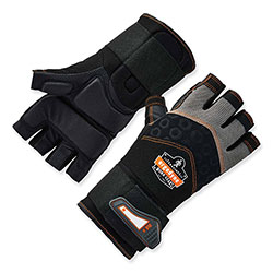 Ergodyne ProFlex 910 Half-Finger Impact Gloves + Wrist Support, Black, Medium, Pair