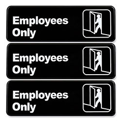 Excello Global Products® Employees Only Indoor/Outdoor Wall Sign, 9 in x 3 in, Black Face, White Graphics, 3/Pack