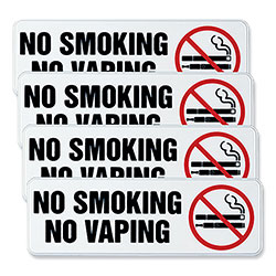 Excello Global Products® No Smoking No Vaping Indoor/Outdoor Wall Sign, 9 in x 3 in, Black Face, Black/Red Graphics, 4/Pack