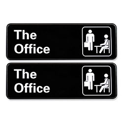 Excello Global Products® The Office Indoor/Outdoor Wall Sign, 9 in x 3 in, Black Face, White Graphics, 2/Pack
