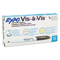 Expo® Vis-à-Vis Wet Erase Marker, Fine Bullet Tip, Black, Dozen