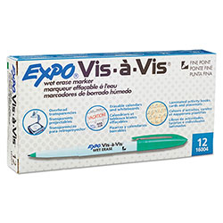 Expo® Vis-à-Vis Wet Erase Marker, Fine Bullet Tip, Green, Dozen
