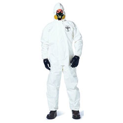 Extensis Tychem® 4000 Coverall, Attached Hood and Sock, Elastic Wrists, Zipper, Storm Flap, White, 3X-Large