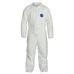 Extensis Tyvek® 400 Coverall, Serged Seams, Collar, Elastic Waist, Open Wrists/Ankles, Front Zipper, Storm Flap, White, XL, Vend Pack