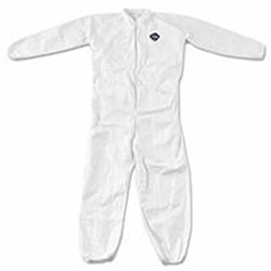 Extensis Tyvek® 400 Coverall, Serged Seams, Collar, Elastic Waist, Elastic Wrists and Ankles, Zipper Front, Storm Flap, White, 5XL