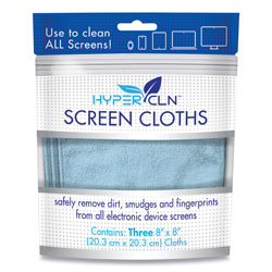 Falcon Safety HYPERCLN Screen Cloths, 8 x 8, Blue, 3/Pack