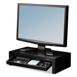 Fellowes Designer Suites Monitor Riser, For 21 in Monitors, 16 in x 9.38 in x 4.38 in to 6 in, Black Pearl, Supports 40 lbs