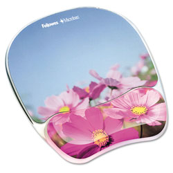 Fellowes Photo Gel Mouse Pad with Wrist Rest with Microban Protection, 9.25 x 7.87, Pink Flowers Design