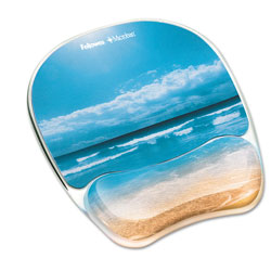 Fellowes Photo Gel Mouse Pad with Wrist Rest with Microban Protection, 7.87 x 9.25, Sandy Beach Design