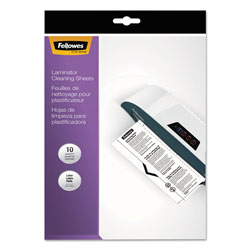 Fellowes Laminator Cleaning Sheets, 3 to 10 mil, 8.5 in x 11 in, White, 10/Pack