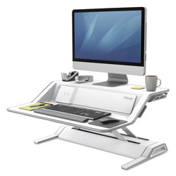 Fellowes Lotus DX Sit-Stand Workstation, 32.75 in x 24.25 in x 5.5 in to 22.5 in, White