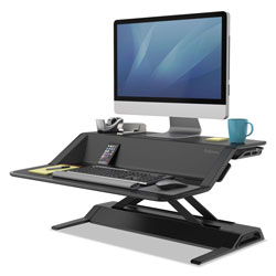 Fellowes Lotus Sit-Stands Workstation, 32.75 in x 24.25 in x 5.5 in to 22.5 in, Black