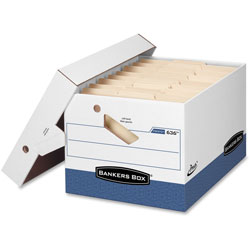 Fellowes PRESTO Ergonomic Design Storage Boxes, Letter/Legal Files, 12.88 in x 16.5 in x 10.38 in, White/Blue, 12/Carton