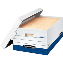 Fellowes PRESTO Heavy-Duty Storage Boxes, Legal Files, 16 in x 10.38 in, White/Blue, 12/Carton