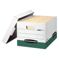 Fellowes R-KIVE Heavy-Duty Storage Boxes, Letter/Legal Files, 12.75 in x 16.5 in x 10.38 in, White/Green, 12/Carton