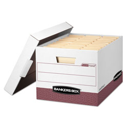 Fellowes R-KIVE Heavy-Duty Storage Boxes, Letter/Legal Files, 12.75 in x 16.5 in x 10.38 in, White/Red, 12/Carton