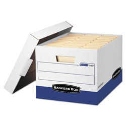 Fellowes R-KIVE Heavy-Duty Storage Boxes, Letter/Legal Files, 12.75 in x 16.5 in x 10.38 in, White/Blue, 4/Carton