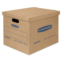 Fellowes SmoothMove Classic Moving/Storage Boxes, Half Slotted Container (HSC), Medium, 15 in x 18 in x 14 in, Brown/Blue, 8/Carton