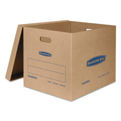Fellowes SmoothMove Classic Moving/Storage Boxes, Half Slotted Container (HSC), Large, 17 in x 21 in x 17 in, Brown/Blue, 5/Carton