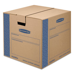 Fellowes SmoothMove Prime Moving/Storage Boxes, Hinged Lid, Regular Slotted Container, Medium, 18 in x 18 in x 16 in, Brown/Blue, 8/Carton