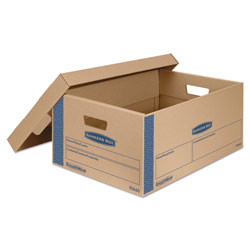 Fellowes SmoothMove Prime Moving/Storage Boxes, Lift-Off Lid, Half Slotted Container, Large, 15 in x 24 in x 10 in, Brown/Blue, 8/Carton