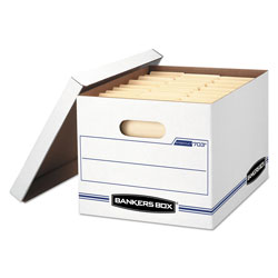 Fellowes STOR/FILE Basic-Duty Storage Boxes, Letter/Legal Files, 12.5 in x 16.25 in x 10.5 in, White/Blue, 12/Carton