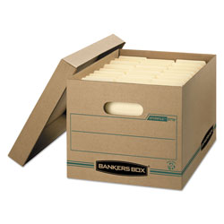 Fellowes STOR/FILE Basic-Duty Storage Boxes, Letter/Legal Files, 12.5 in x 16.25 in x 10.5 in, Kraft/Green, 12/Carton