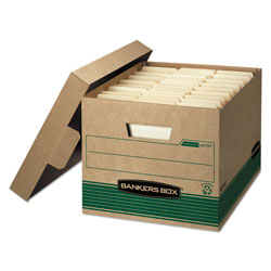 Fellowes STOR/FILE Medium-Duty 100% Recycled Storage Boxes, Letter/Legal Files, 12.5 in x 16.25 in x 10.25 in, Kraft/Green, 12/Carton